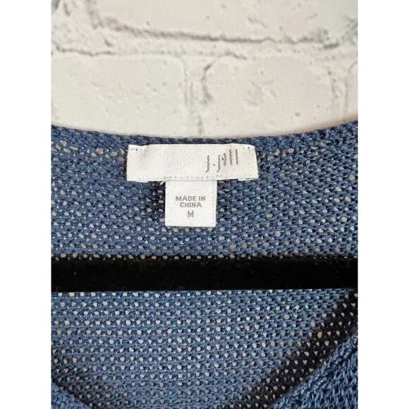 J.JILL blue semi-sheer short sleeve cotton blend top sweater pullover M NWOT - Picture 2 of 6